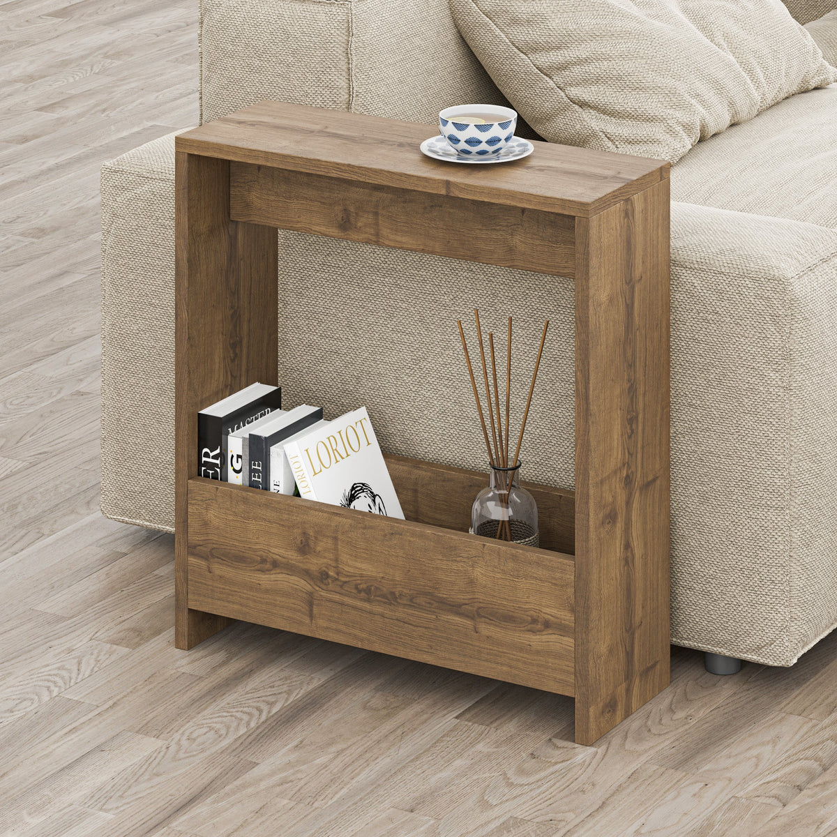 Decortieliving - Simpi Side Table with Magazine Rack – Compact Modern End Table for Small Spaces