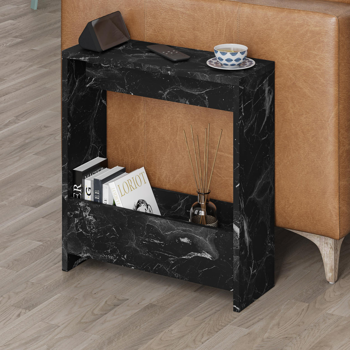 Decortieliving - Simpi Side Table with Magazine Rack – Compact Modern End Table for Small Spaces