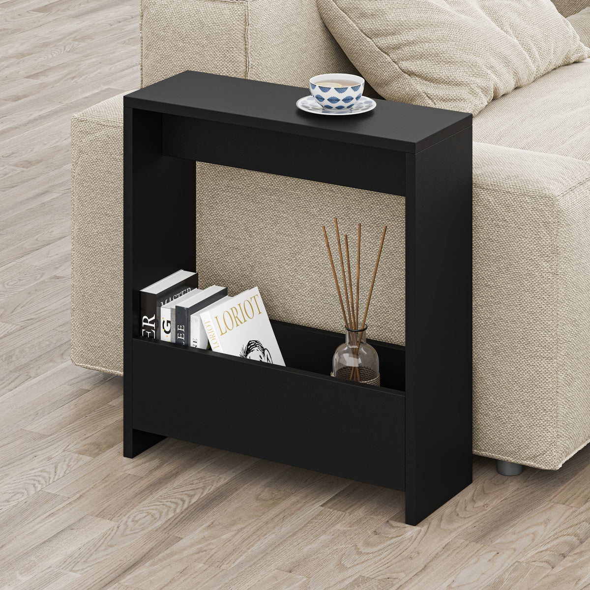 Decortieliving - Simpi Side Table with Magazine Rack – Compact Modern End Table for Small Spaces