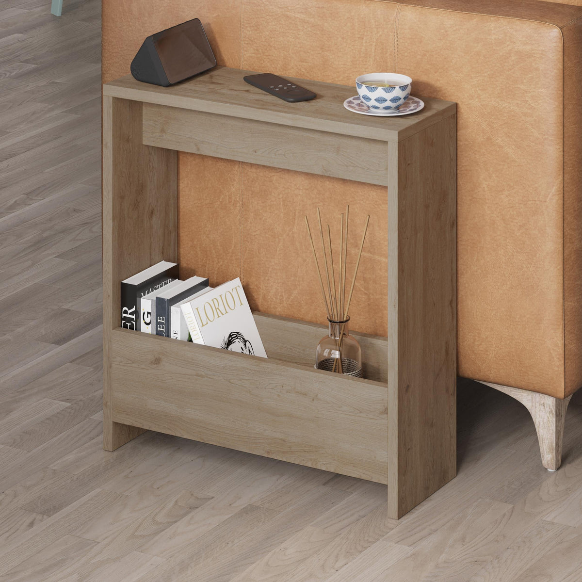 Decortieliving - Simpi Side Table with Magazine Rack – Compact Modern End Table for Small Spaces