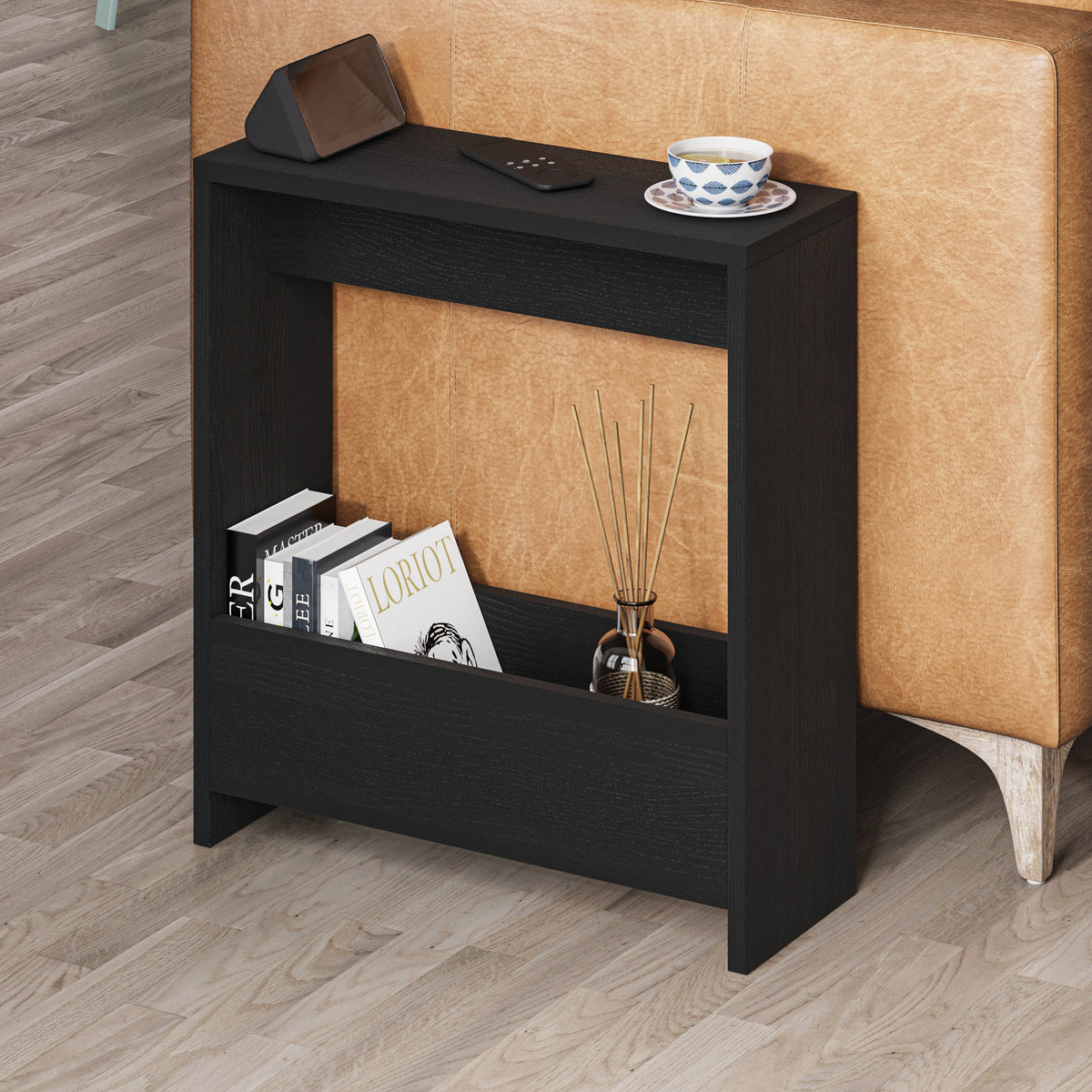 Decortieliving - Simpi Side Table with Magazine Rack – Compact Modern End Table for Small Spaces