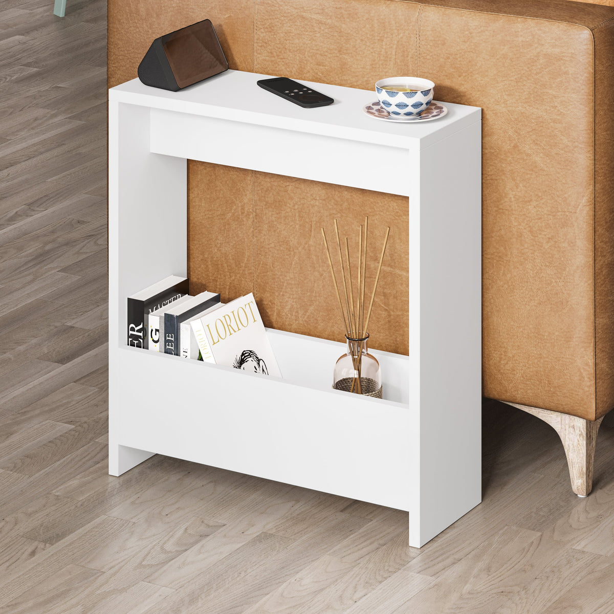 Decortieliving - Simpi Side Table with Magazine Rack – Compact Modern End Table for Small Spaces