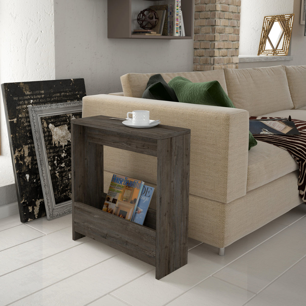 Decortieliving - Simpi Side Table with Magazine Rack – Compact Modern End Table for Small Spaces