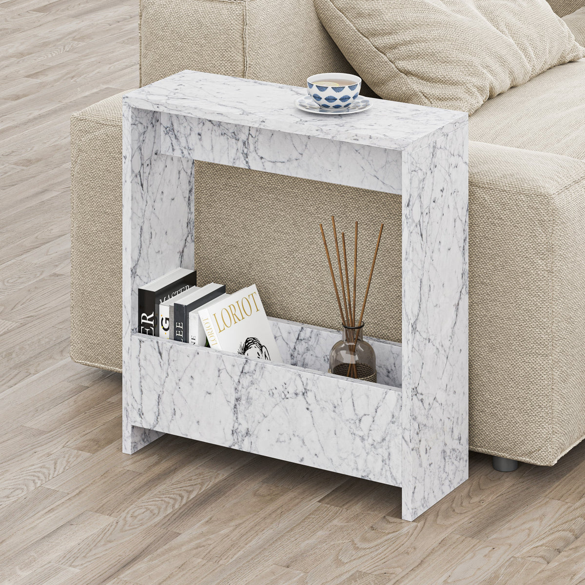 Decortieliving - Simpi Side Table with Magazine Rack – Compact Modern End Table for Small Spaces