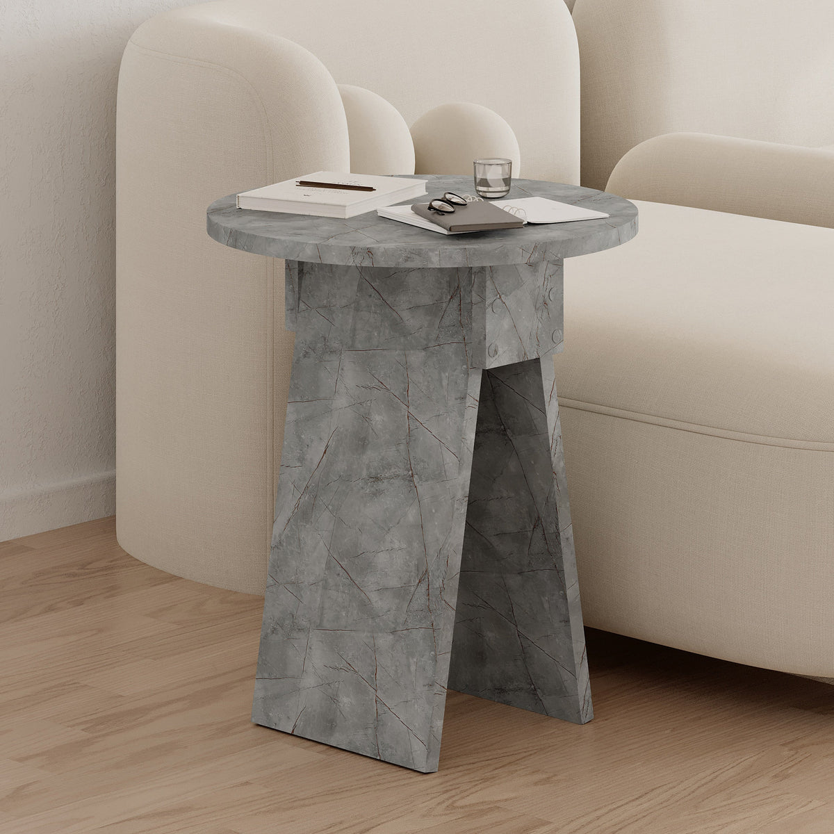 Decortieliving - Chen Side Table – Modern Round Accent Table for Living Room, Bedroom or Entryway