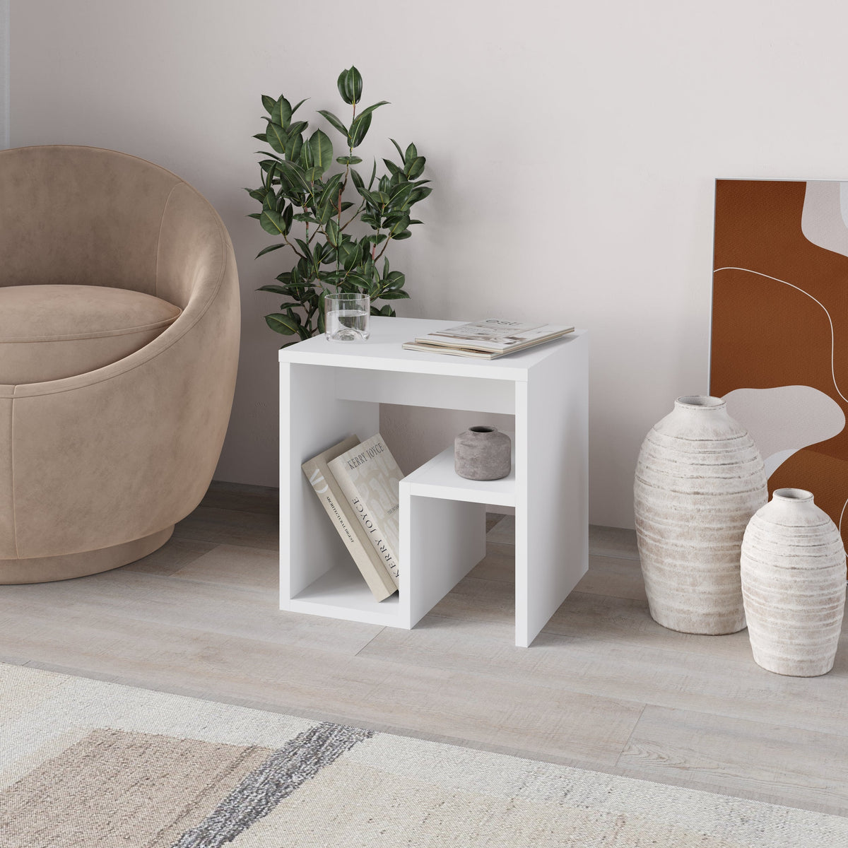 Decortieliving - Bon Side Table with Magazine Rack – Compact Modern End Table for Small Spaces