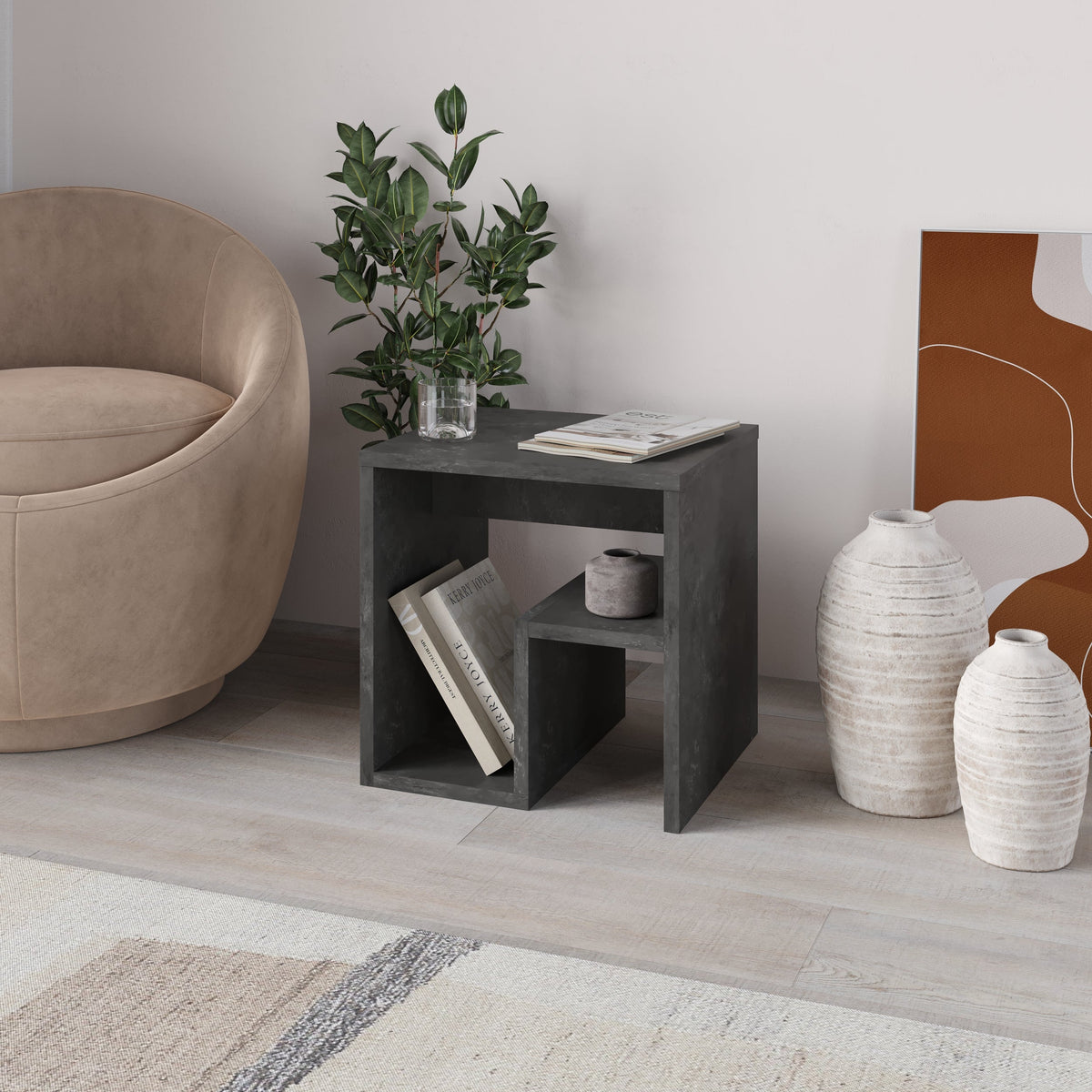 Decortieliving - Bon Side Table with Magazine Rack – Compact Modern End Table for Small Spaces
