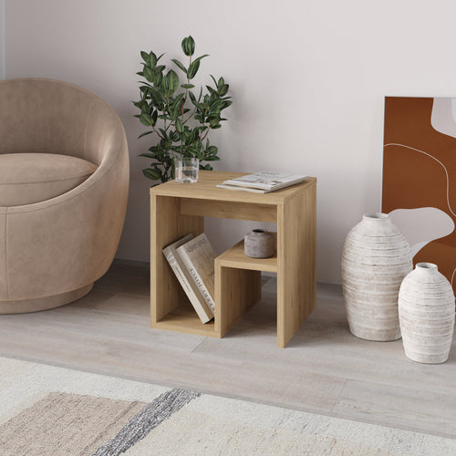 Decortieliving - Bon Side Table with Magazine Rack – Compact Modern End Table for Small Spaces
