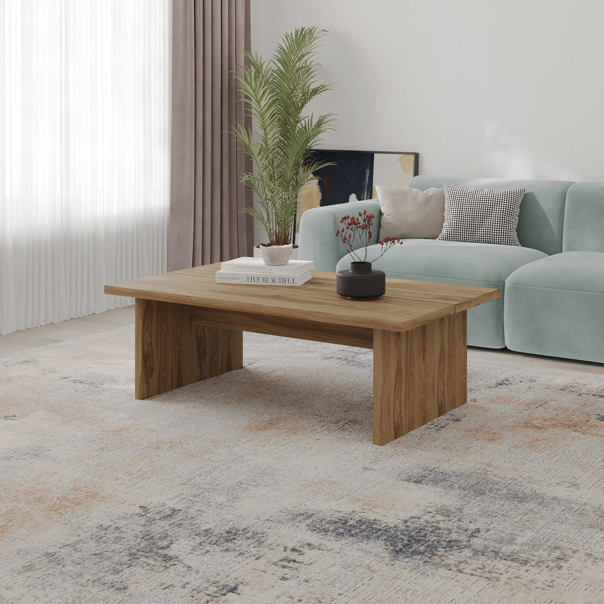 Decortieliving - Loana Coffee Table – Modern Living Room Table with Two-Piece Top Panel