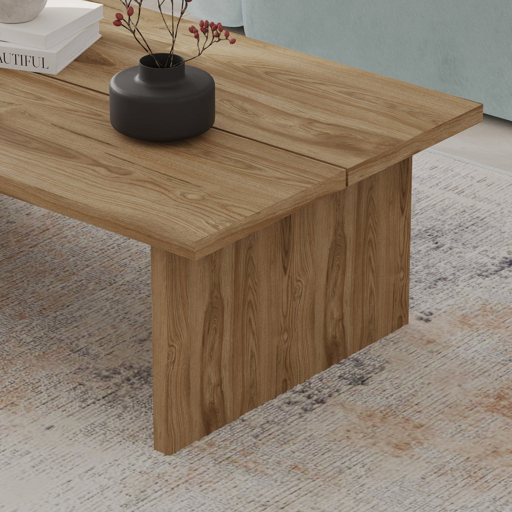 Decortieliving - Loana Coffee Table – Modern Living Room Table with Two-Piece Top Panel