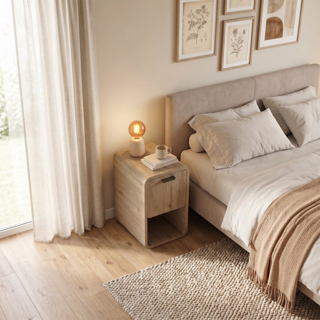 Decortieliving - Rovel Bedside Table Natural Oak with Storage