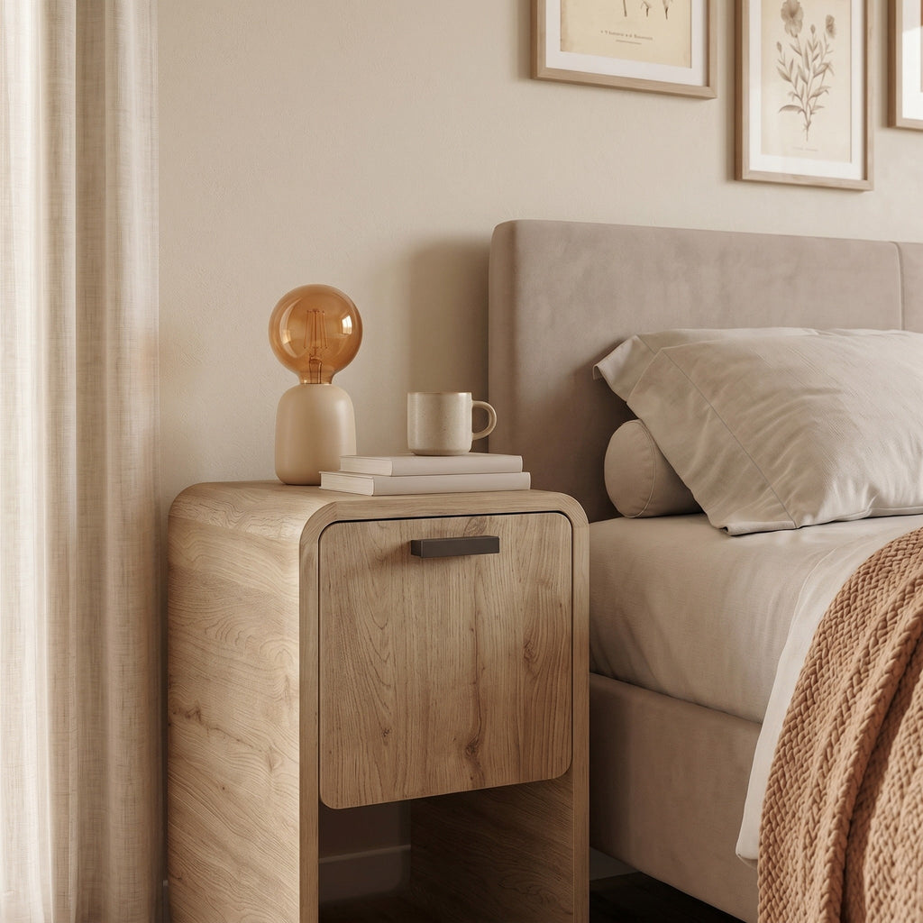 Decortieliving - Rovel Bedside Table Natural Oak with Storage