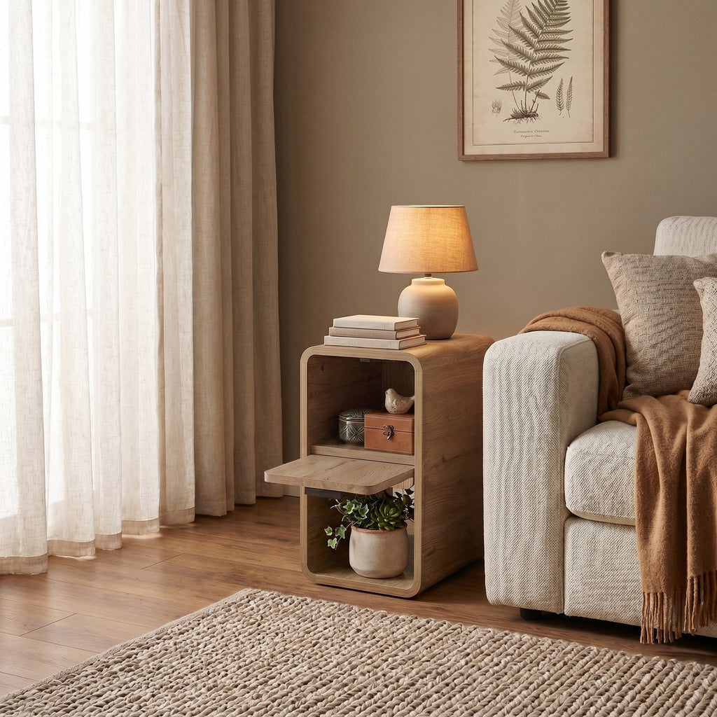 Decortieliving - Rovel Bedside Table Natural Oak with Storage