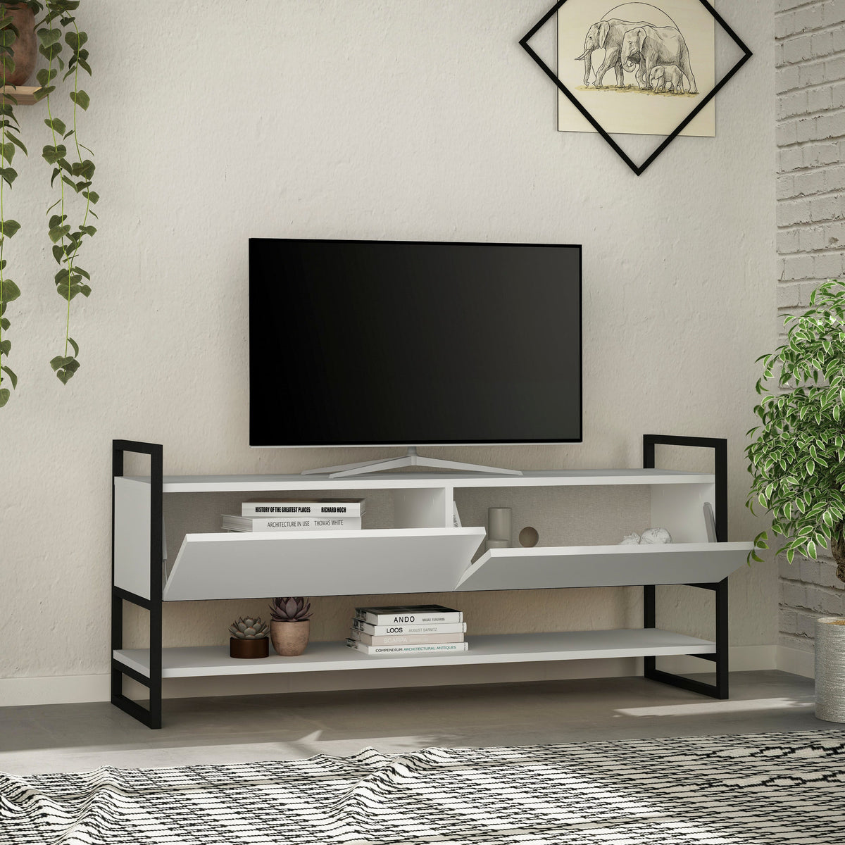 Decortieliving - Metola Modern TV Stand Multimedia Stand TV Unit With Storage Cabinet 130cm