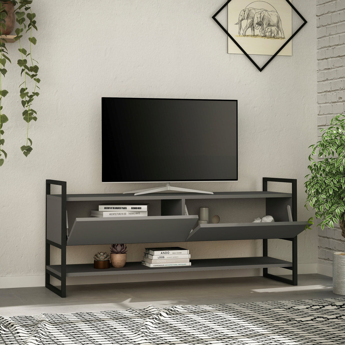 Decortieliving - Metola Modern TV Stand Multimedia Stand TV Unit With Storage Cabinet 130cm