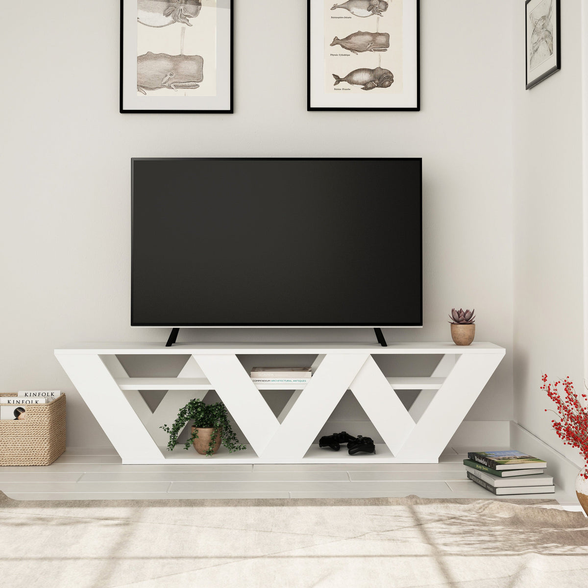 Decortieliving - Ralla Modern TV Stand Multimedia Centre With Shelves 158cm