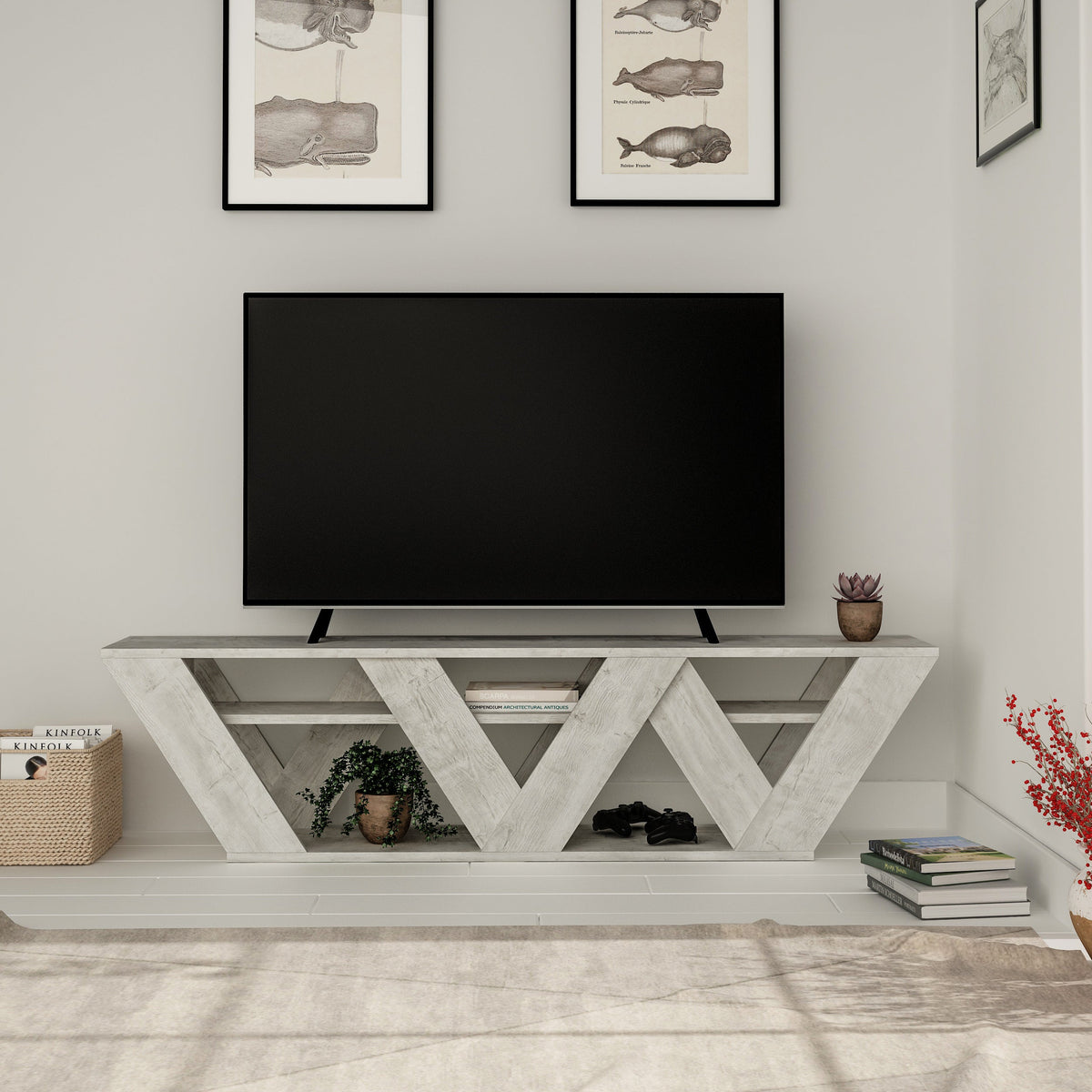 Decortieliving - Ralla Modern TV Stand Multimedia Centre With Shelves 158cm