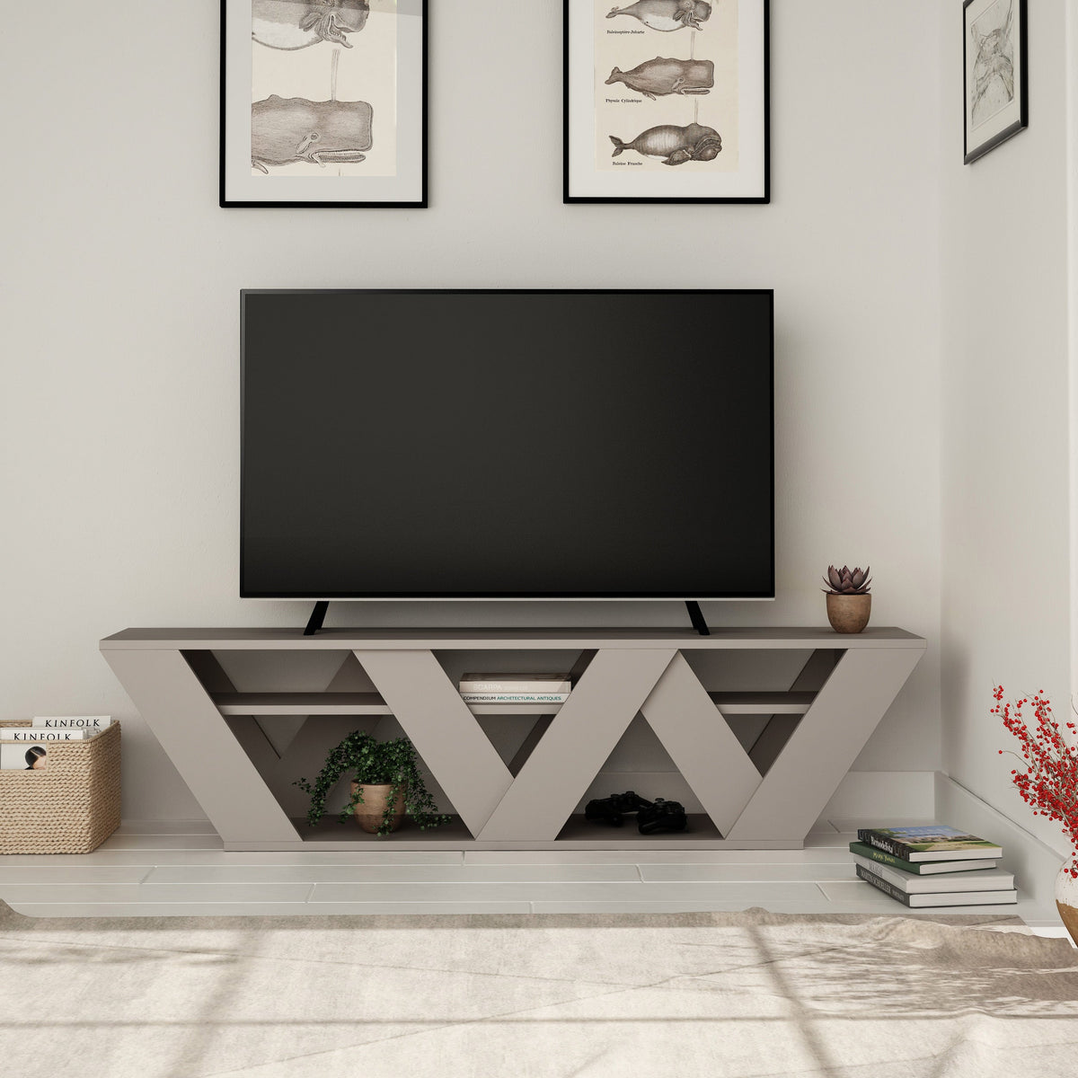 Decortieliving - Ralla Modern TV Stand Multimedia Centre With Shelves 158cm