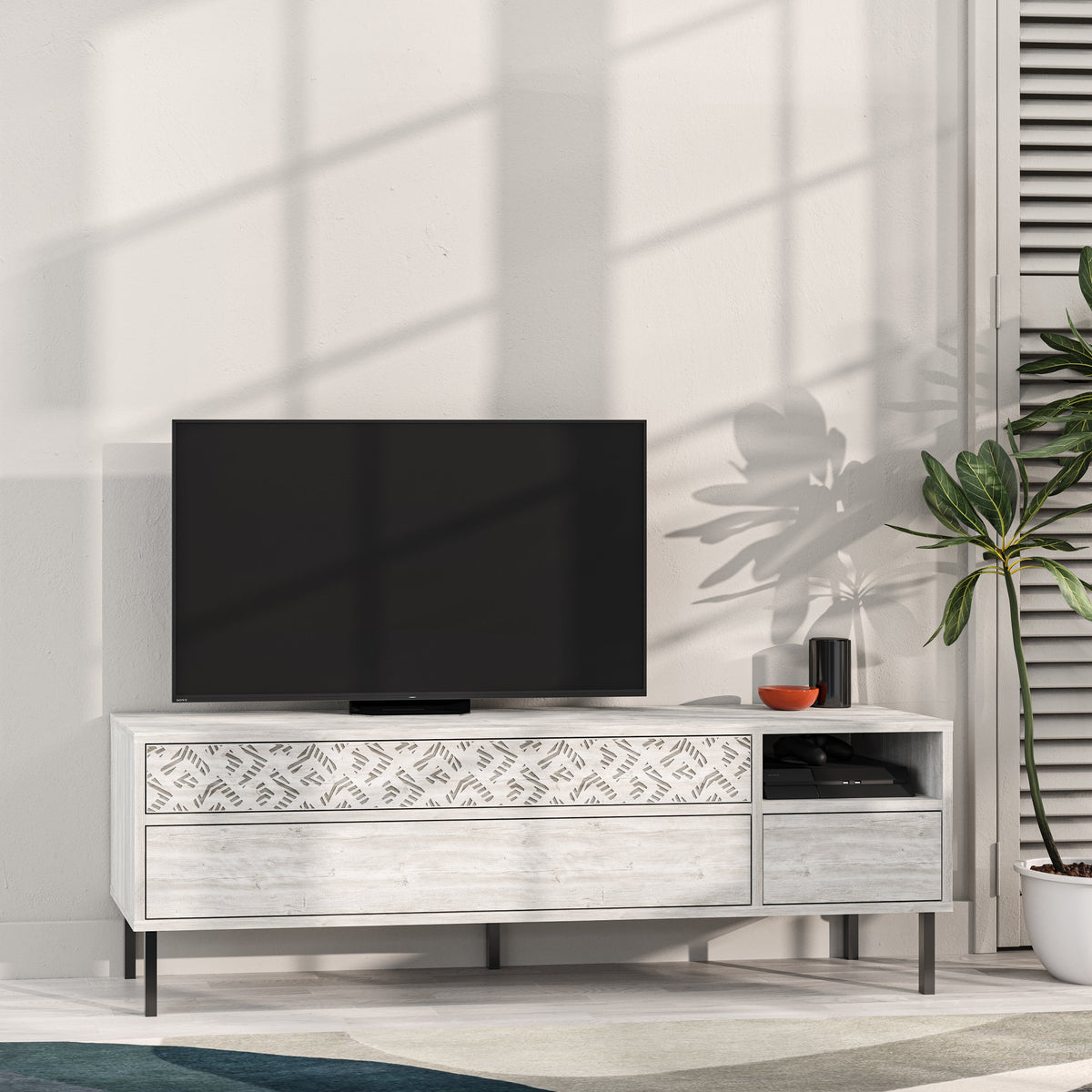 Decortieliving - Heaton Modern TV Stand Multimedia Centre TV Unit With Storage Cabinet 144.6cm