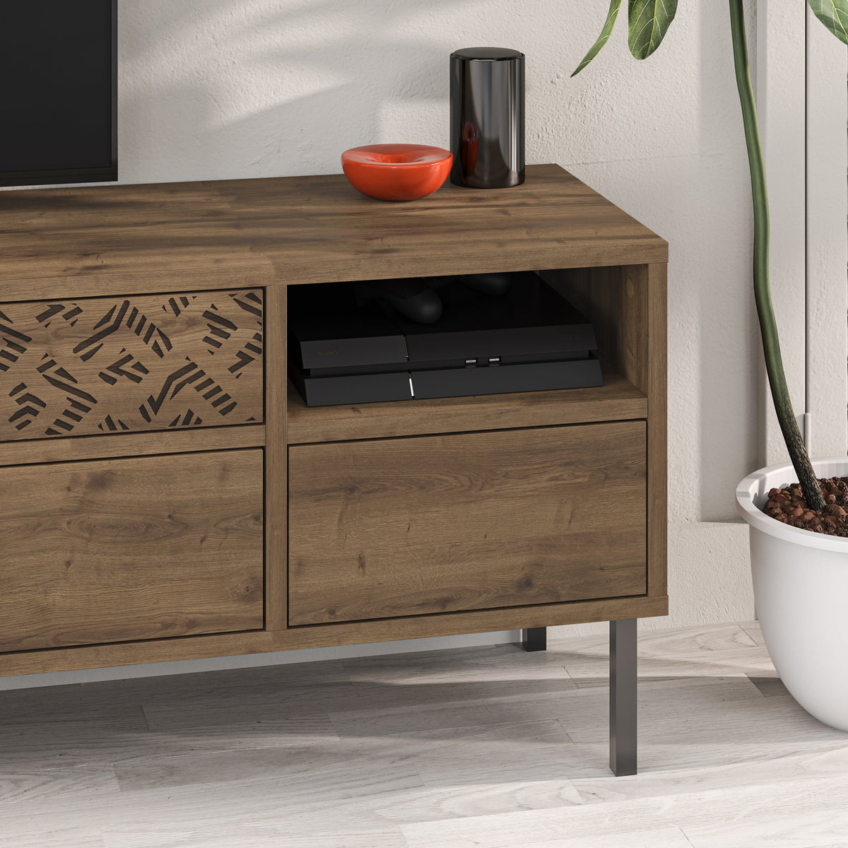 Decortieliving - Heaton Modern TV Stand Multimedia Centre TV Unit With Storage Cabinet 144.6cm