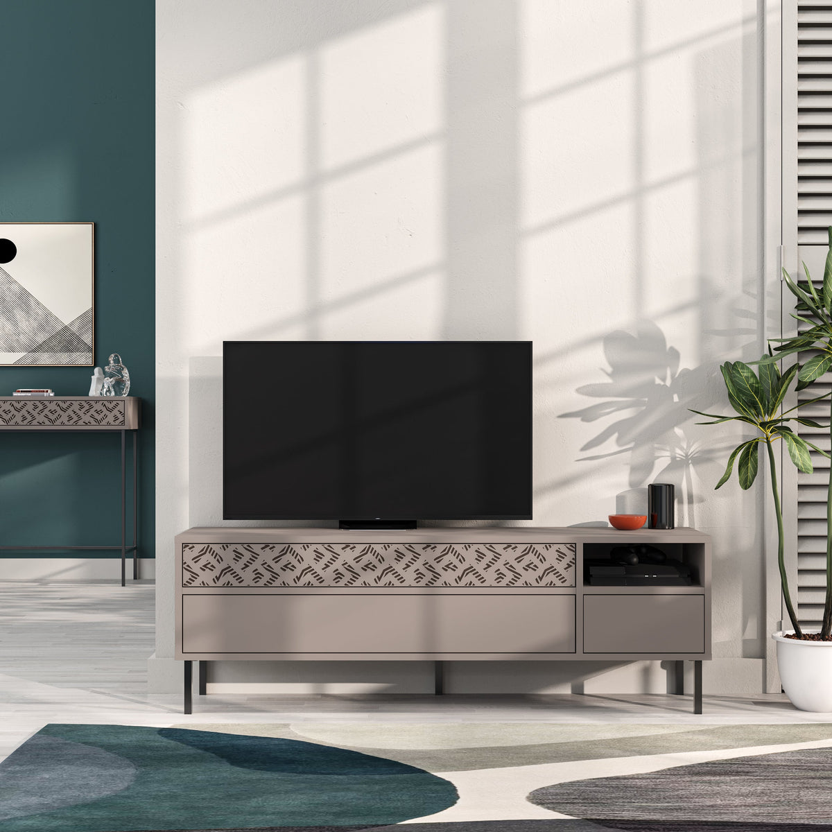 Decortieliving - Heaton Modern TV Stand Multimedia Centre TV Unit With Storage Cabinet 144.6cm