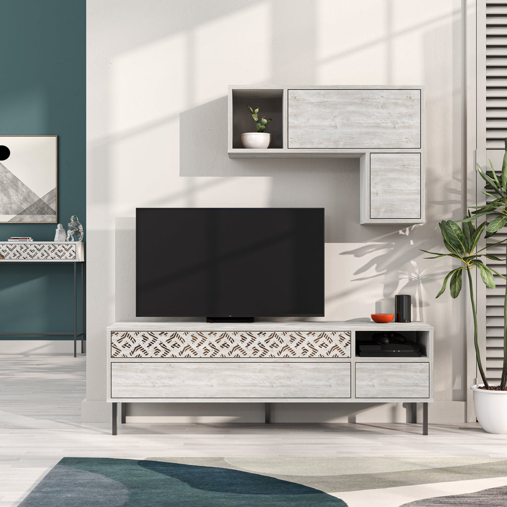 Decortieliving - Heaton Modern Tv Unit With Storage And Wall Shelf 144.6cm