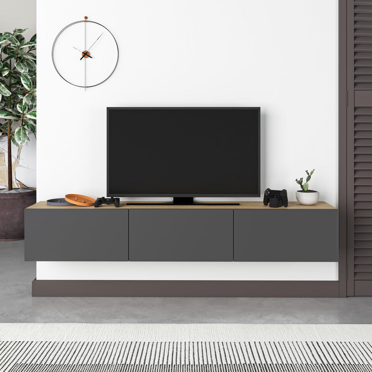 Decortieliving - Francy Modern Tv Unit - Wall Mounted - 3 Compartments - 180 cm