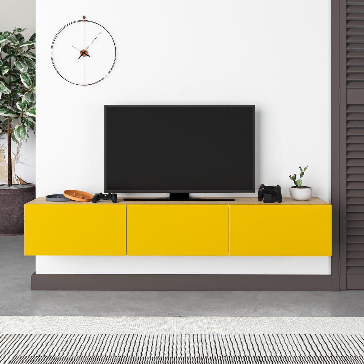 Decortieliving - Francy Modern Tv Unit - Wall Mounted - 3 Compartments - 180 cm