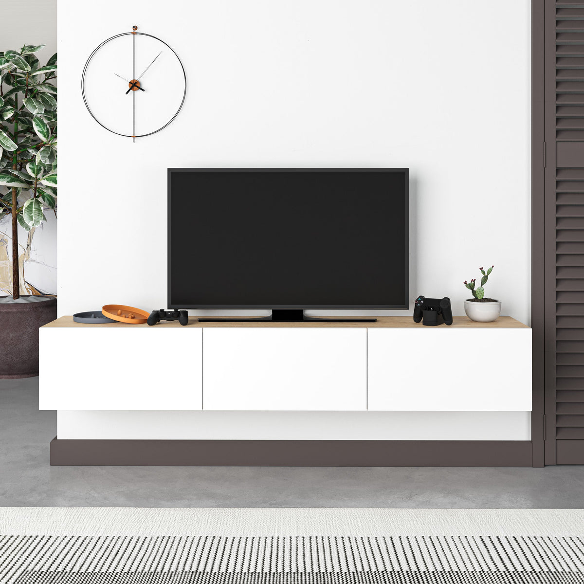 Decortieliving - Francy Modern Tv Unit - Wall Mounted - 3 Compartments - 180 cm