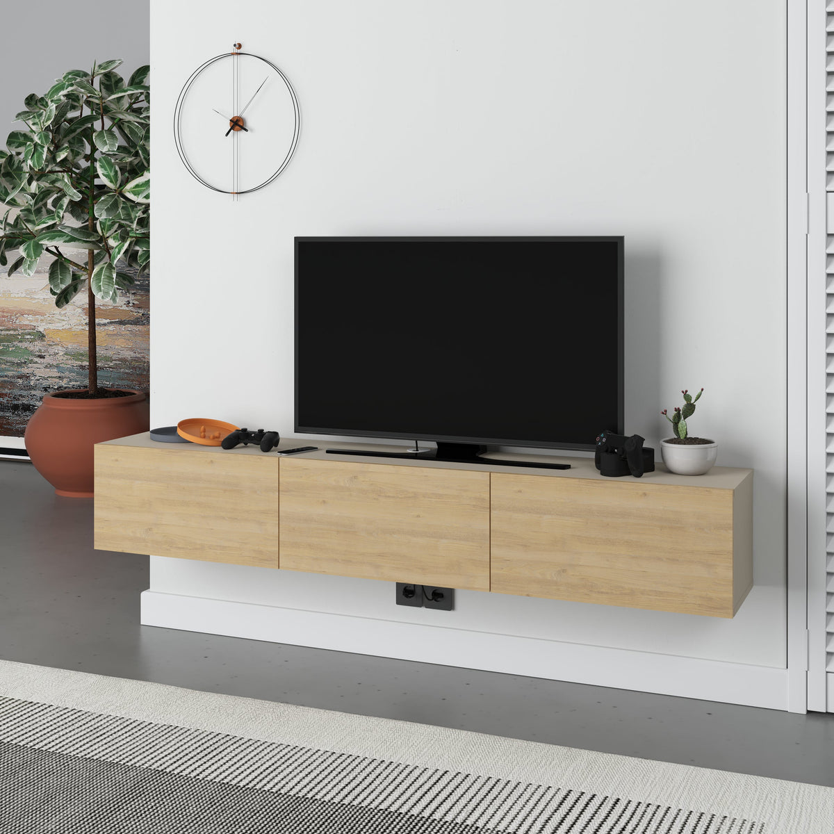 Decortieliving - Francy Modern Tv Unit - Wall Mounted - 3 Compartments - 180 cm