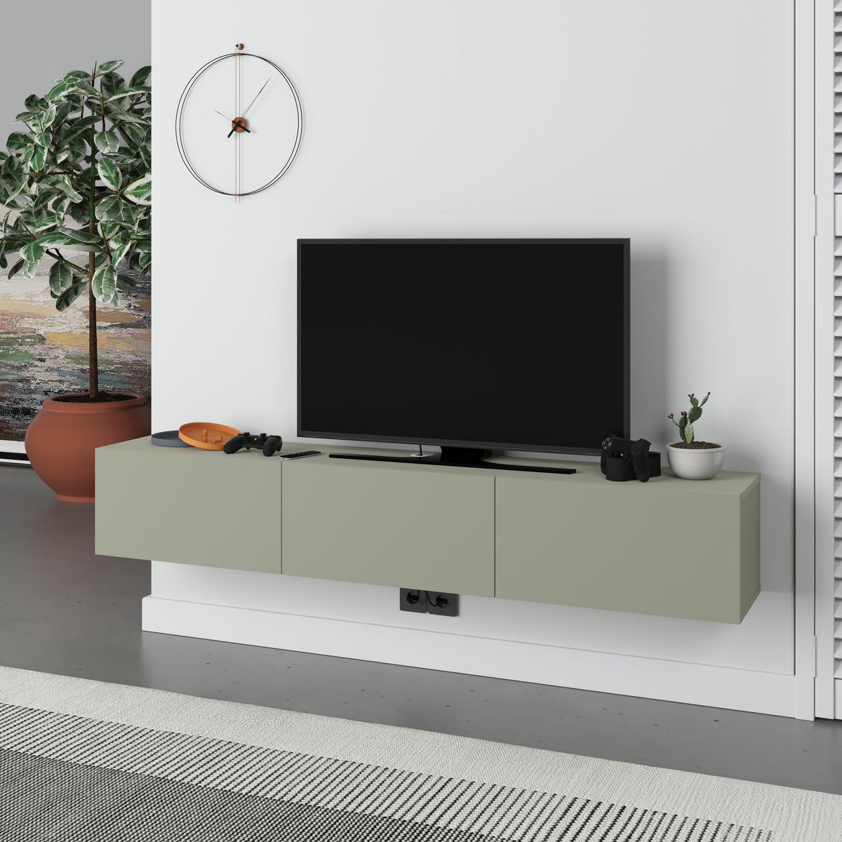 Decortieliving - Francy Modern Tv Unit - Wall Mounted - 3 Compartments - 180 cm