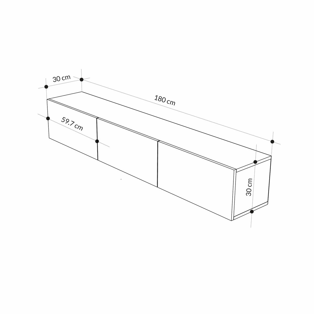 Decortieliving - Francy Modern Tv Unit - Wall Mounted - 3 Compartments - 180 cm