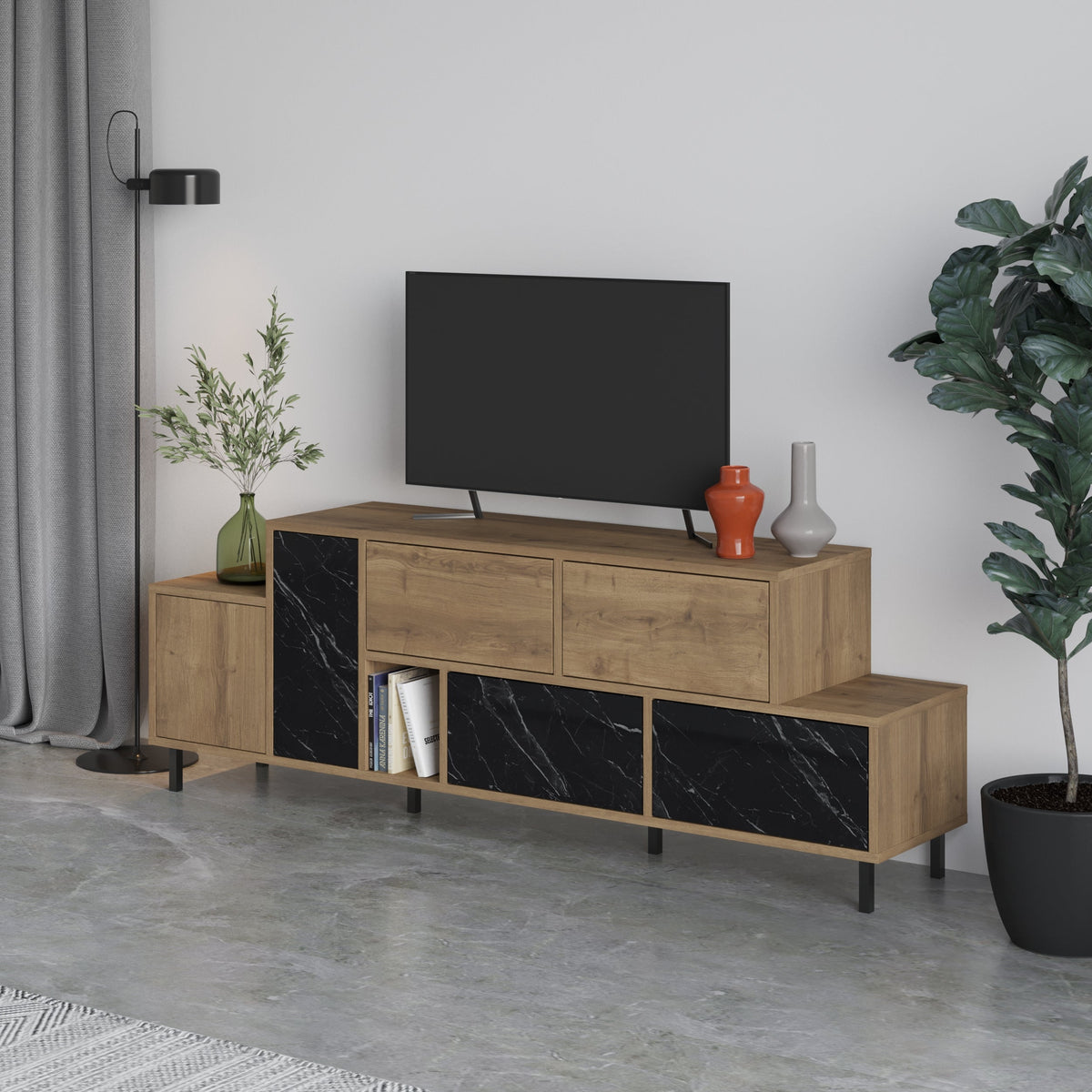 Decortieliving - Hermes Modern TV Stand Multimedia Centre With Storage Cabinet 171.2 cm
