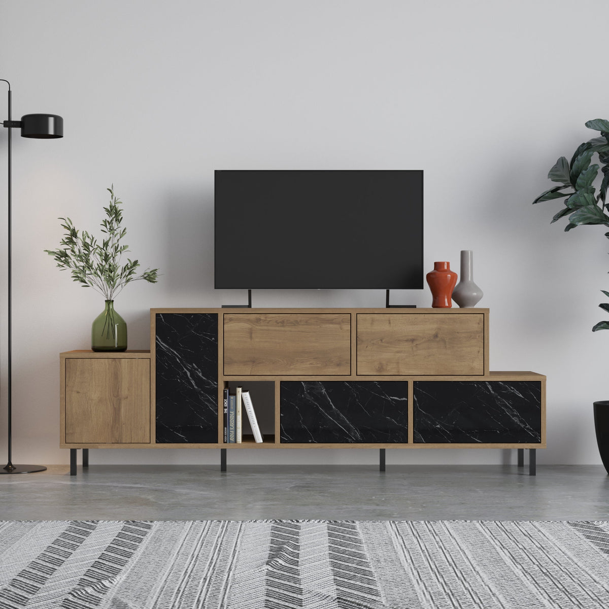 Decortieliving - Hermes Modern TV Stand Multimedia Centre With Storage Cabinet 171.2 cm