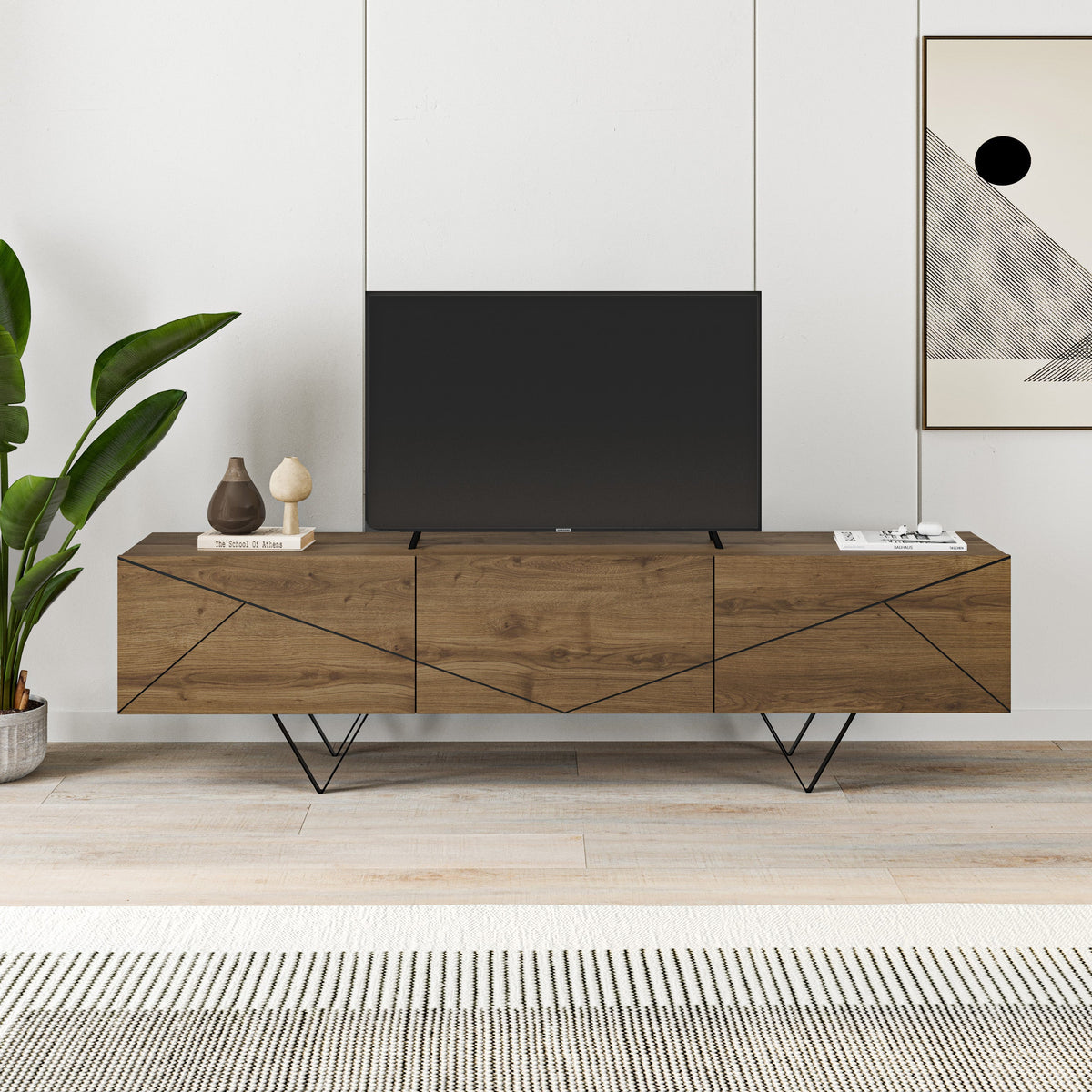 Decortieliving - Jakomen TV Cabinet 3D 160cm - Dark Oak