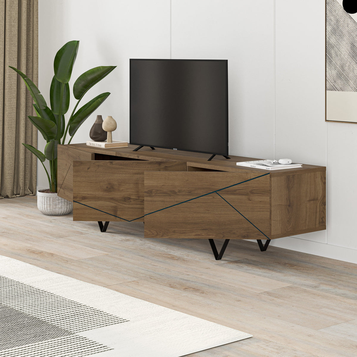 Decortieliving - Jakomen TV Cabinet 3D 160cm - Dark Oak