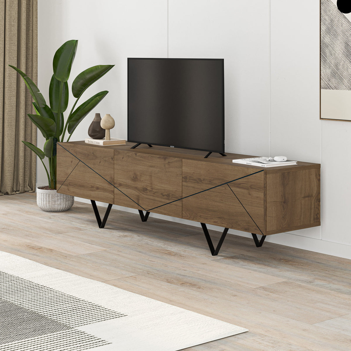 Decortieliving - Jakomen TV Cabinet 3D 160cm - Dark Oak