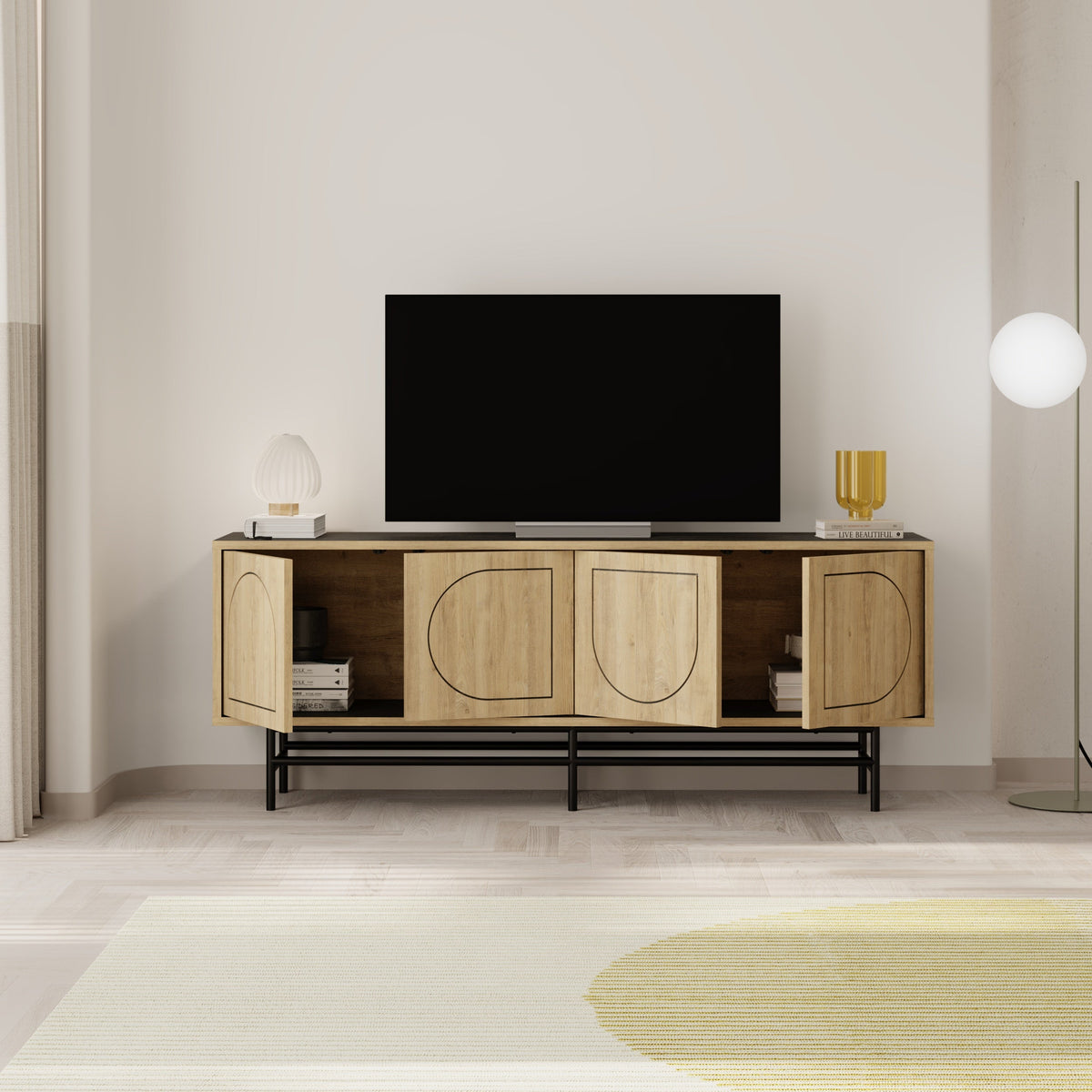 Decortieliving - Joji TV Stand Oak & Moss Effect 149 cm