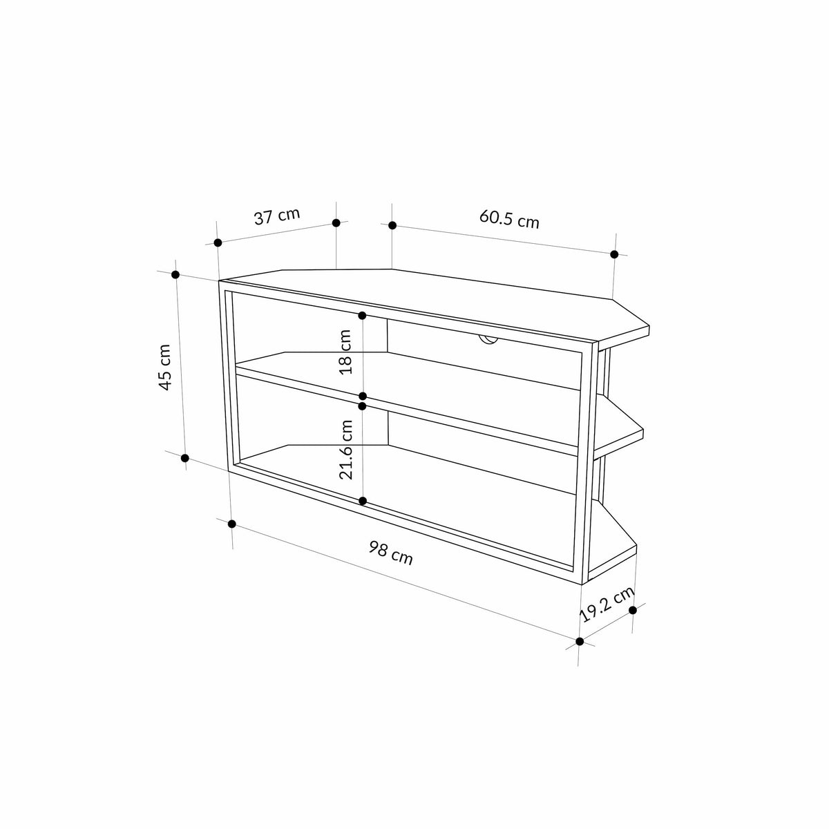 Decortieliving - Echo Corner TV Stand – Compact Corner Unit for TVs with Storage Shelves for Living Rooms or Flats