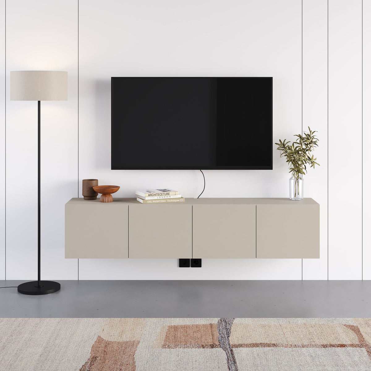 Decortieliving - Combe Floating Wall-Mounted TV Unit 180cm (W) Soft-Close 4 Doors