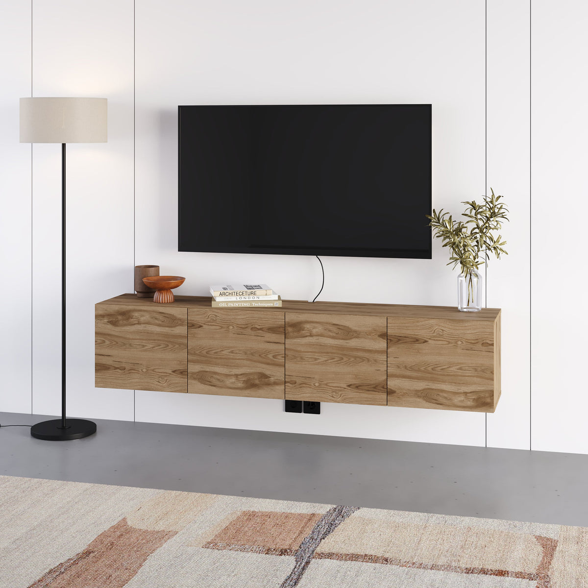 Decortieliving - Combe Floating Wall-Mounted TV Unit 180cm (W) Soft-Close 4 Doors