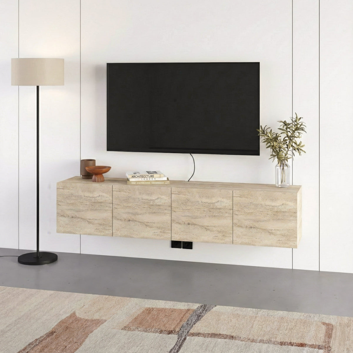 Decortieliving - Combe Floating Wall-Mounted TV Unit 180cm (W) Soft-Close 4 Doors