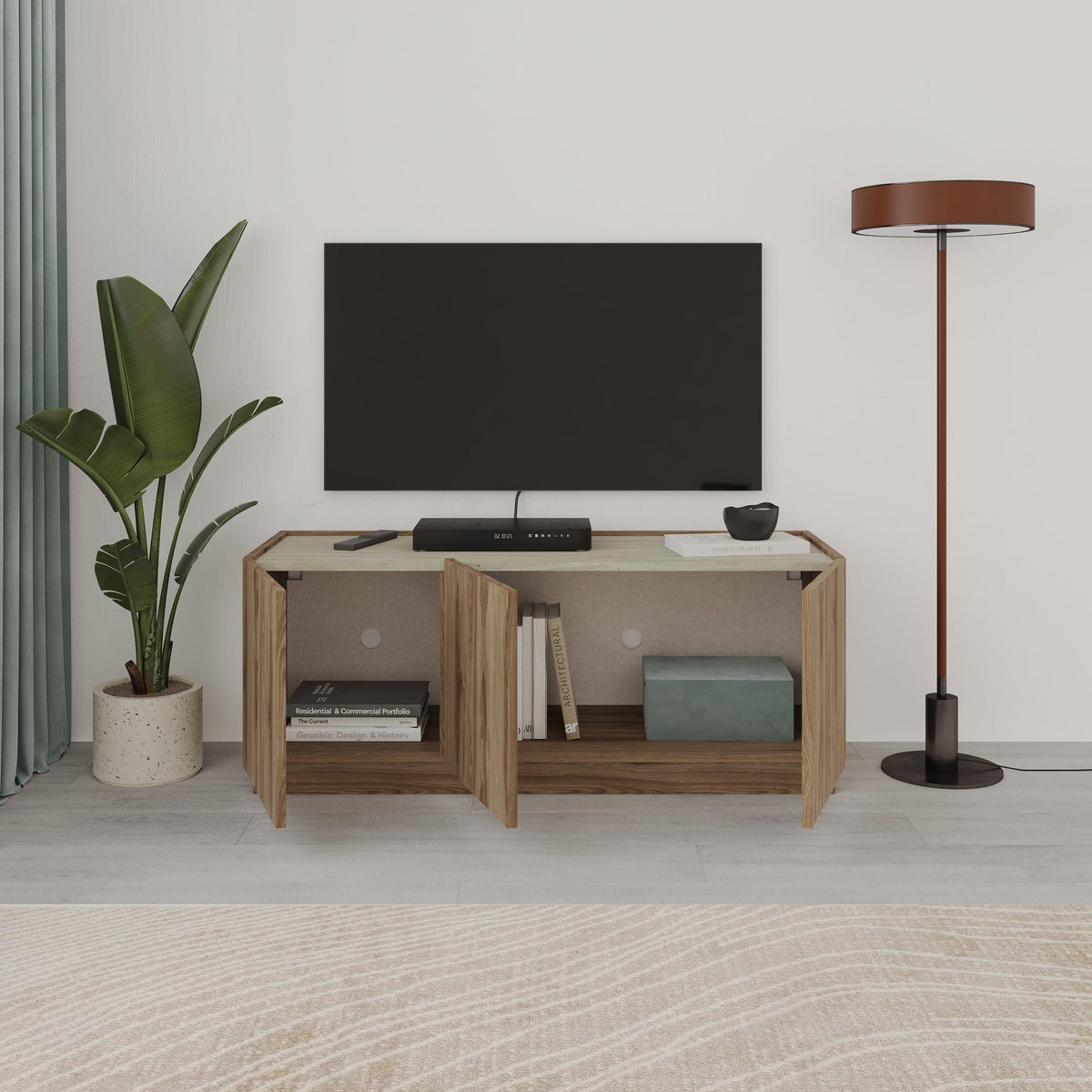 Decortieliving - Dione TV Stand Oak & Travertine Effect 120cm