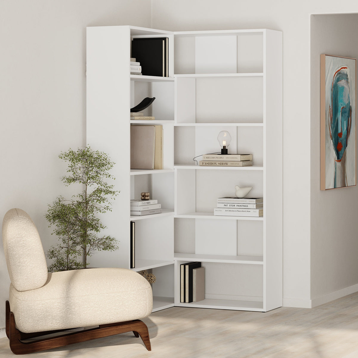 Decortieliving - Molly Modern Corner Multipurpose Bookcase Display Unit No.4 Tall 179 cm