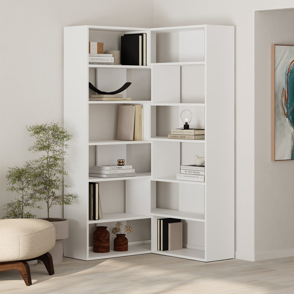 Decortieliving - Molly Modern Corner Multipurpose Bookcase Display Unit No.4 Tall 179 cm