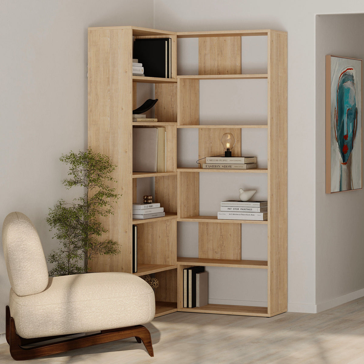 Decortieliving - Molly Modern Corner Multipurpose Bookcase Display Unit No.4 Tall 179 cm