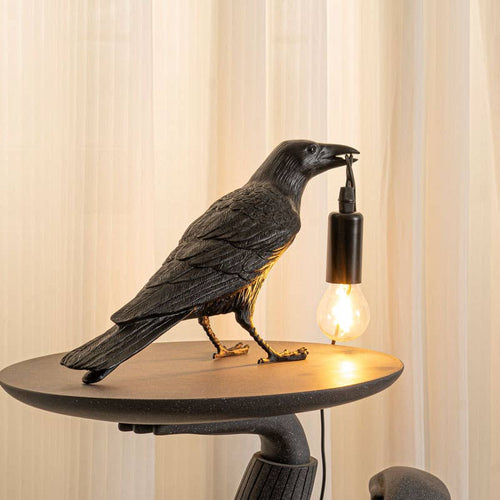 Decortieliving - Black Bird Table Lamp 33cm | Sculptural Resin Night Light